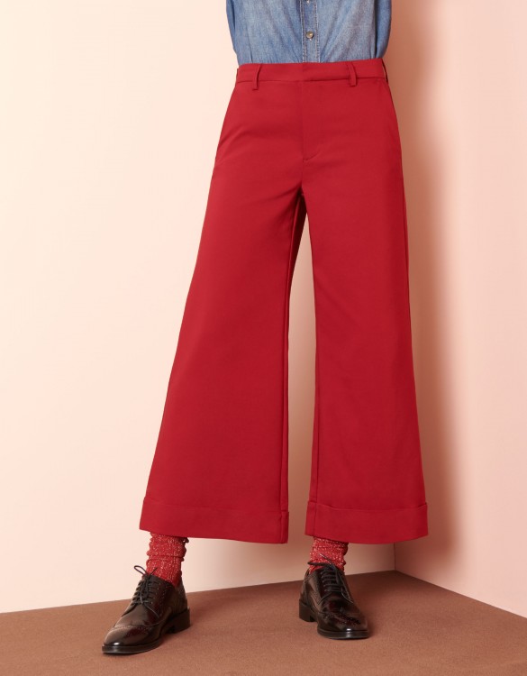 Pantalon wide cropped Paolo Color - CHILI PEPPER