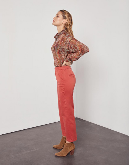 Chino high waist cropped trousers Sandy High Waist - MARSALA
