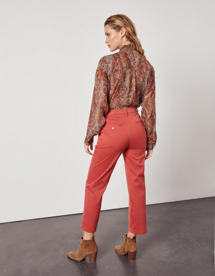 Chino high waist cropped trousers Sandy High Waist - MARSALA