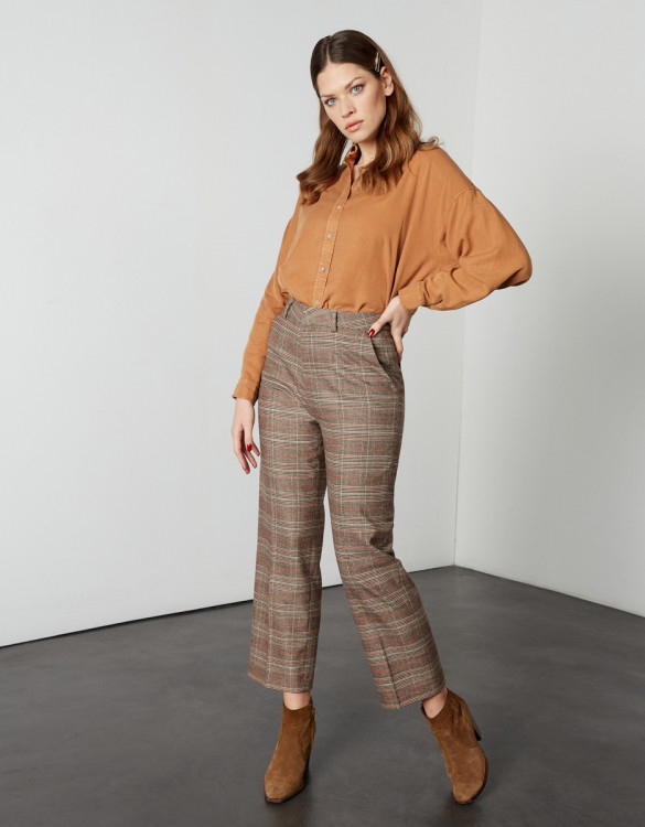 Cigarette straight cropped trousers Lary Fancy - CAMEL CHECKS