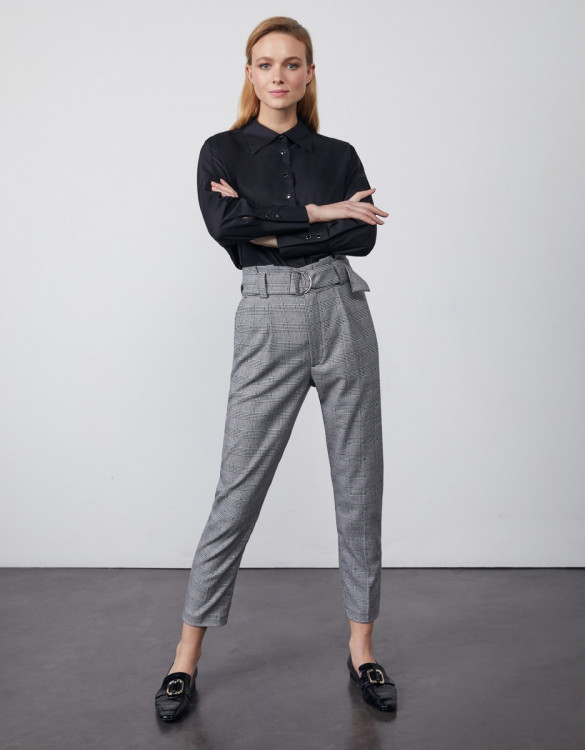 Pantalon cigarette taille haute cropped Ava Fancy - DOTED HOUNDSTOOTH 