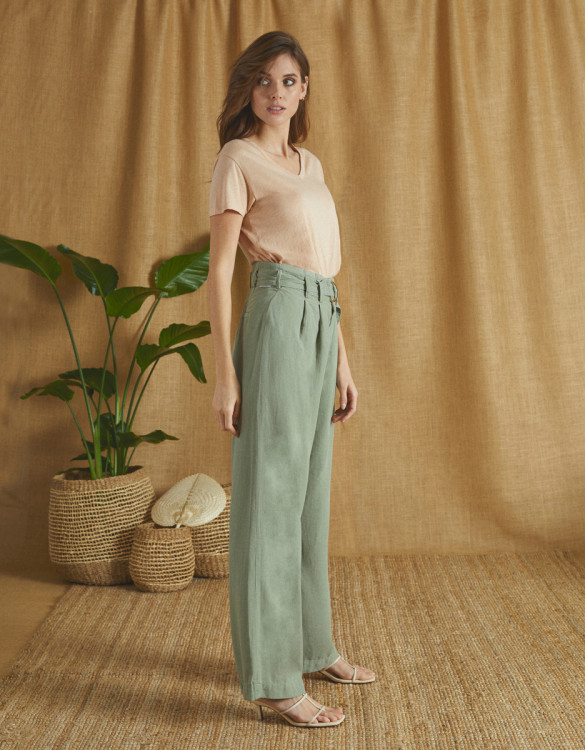 Wide trousers Gabby Linen - GREEN BAY