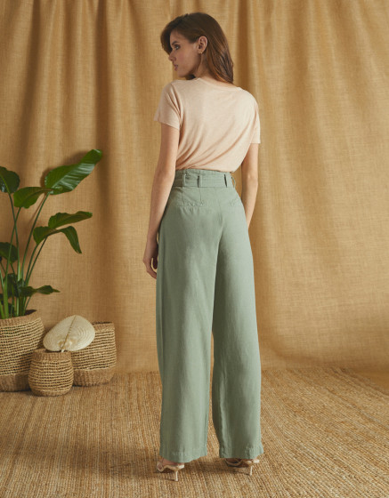Pantalon wide Gabby Linen - GREEN BAY
