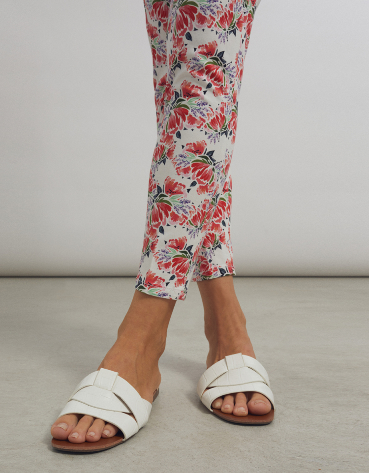 Chino trouser Sandy Cropped Printed - NEON PEONIES - RED