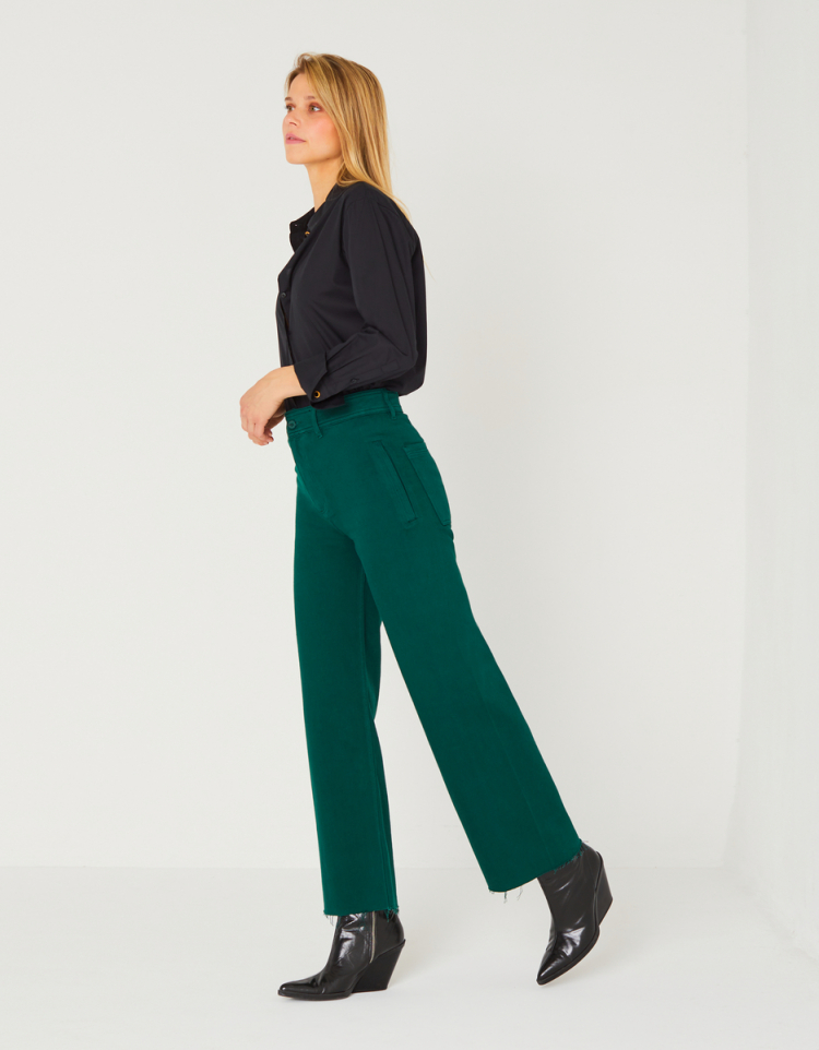 High-waist, flared trousers - Dark Green