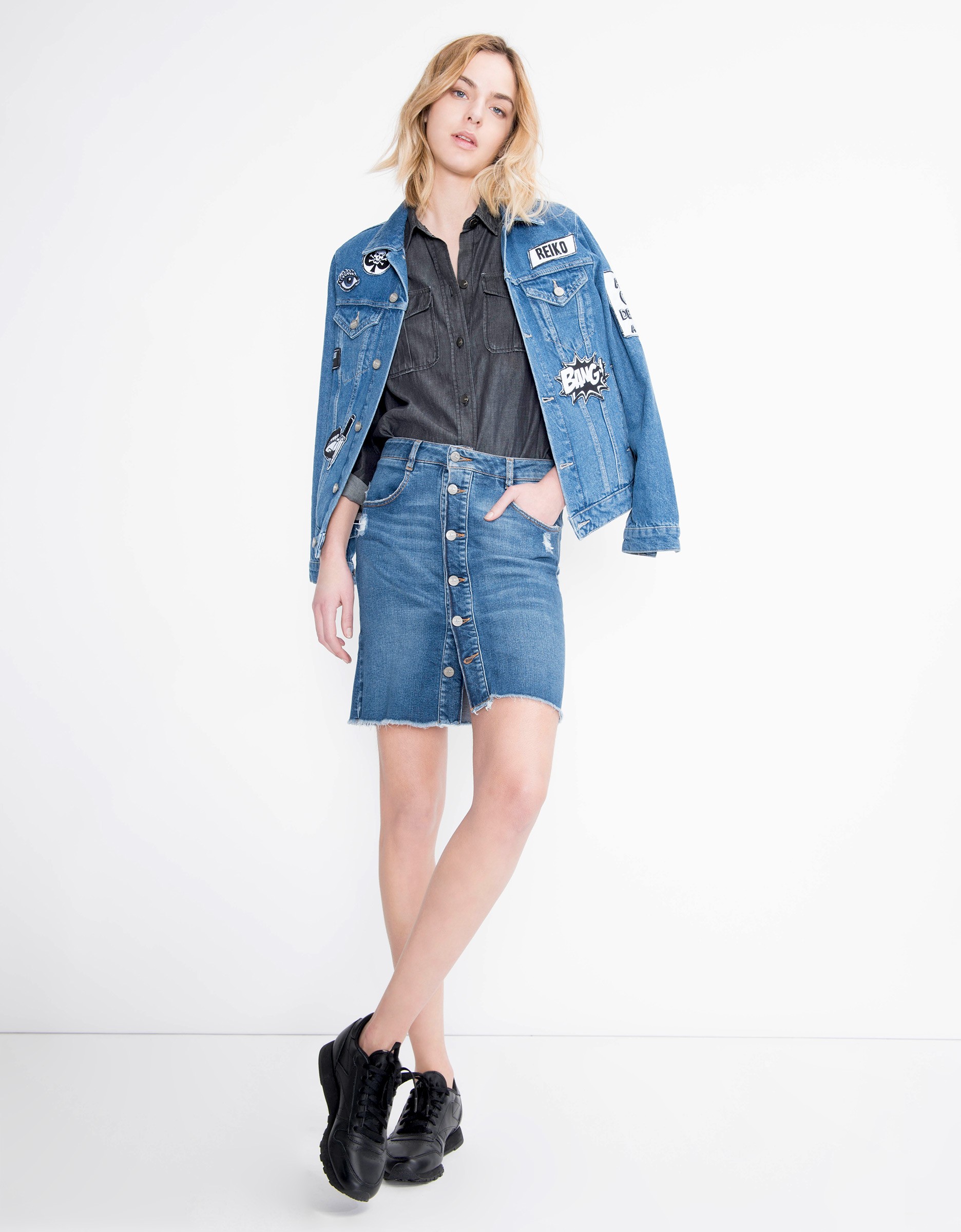 jean skirt and jacket